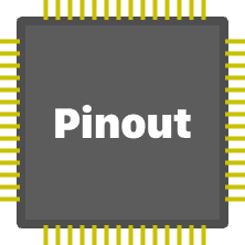 The Pinout logo - an illustration of a microchip on a circuit board